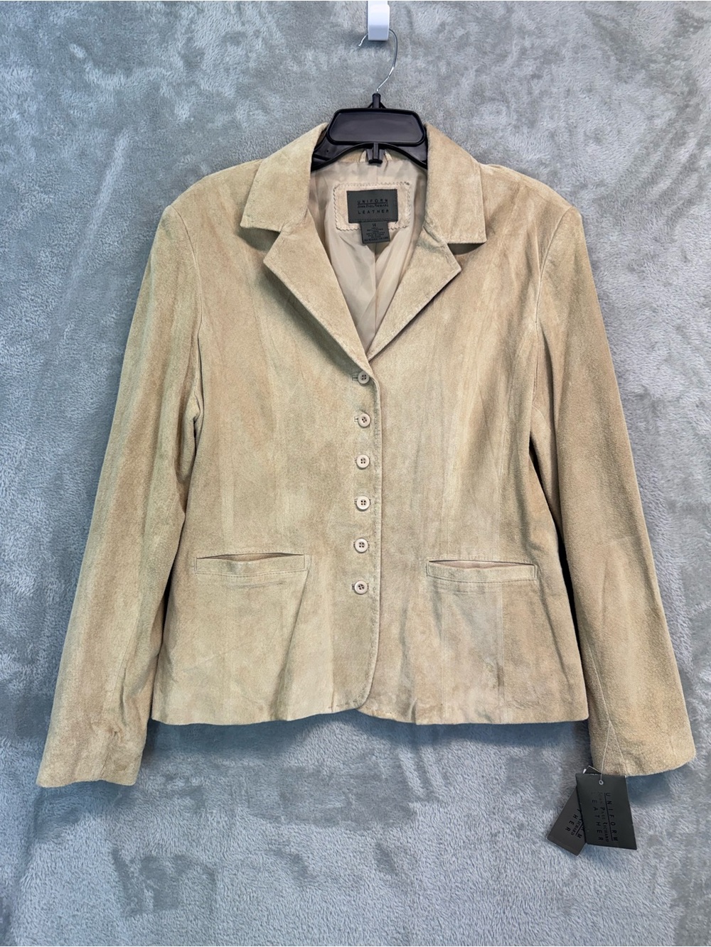NWT Vintage Tan Soft Suede Leather Button Front Blazer Jacket Women’s 12/14 Y2K